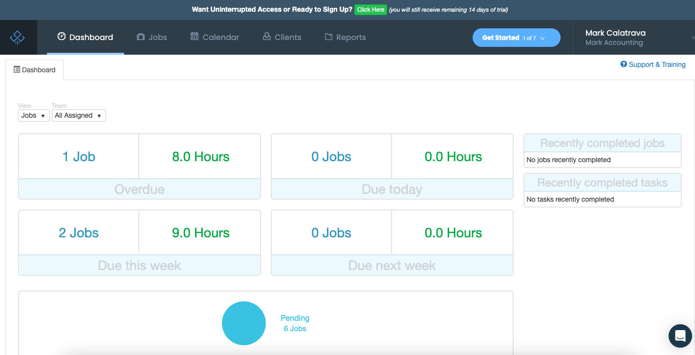 Jetpack Workflow's dashboard showing data like pending and completed jobs.