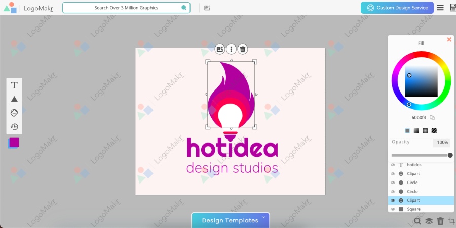 Designing a logo in LogoMakr's design platform.