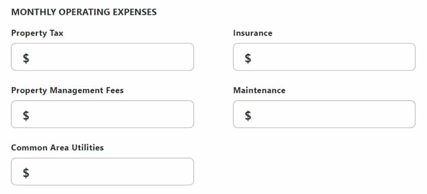 Monthly operating expenses on rental calculator.