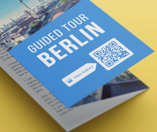 Sample travel brochure with a QR code.