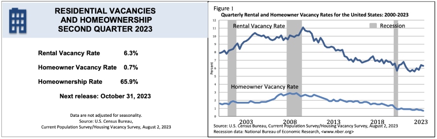 Screenshot of Quarterly rental and homeowner vacancy rate for second quarter 2023.