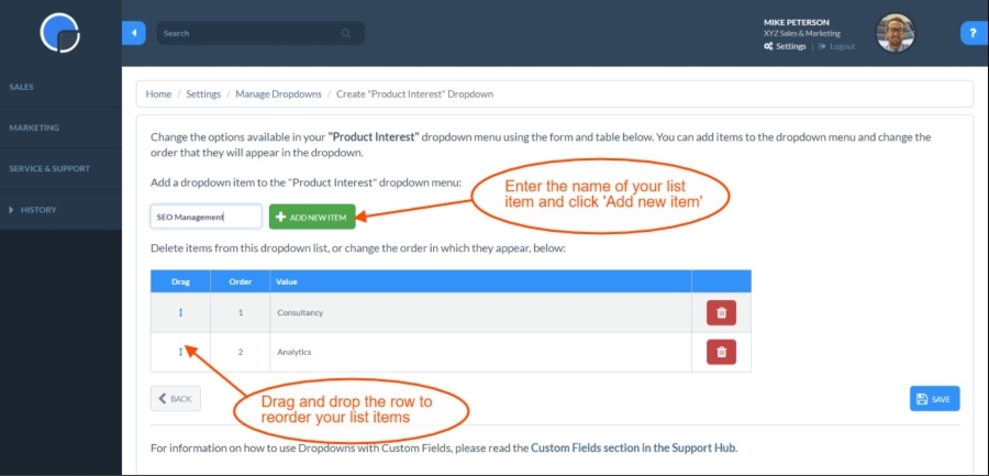 An example of how Really Simple Systems users can add product lines to their CRM.
