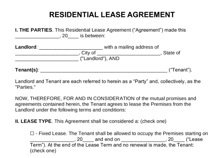 Rental lease agreement sample document.