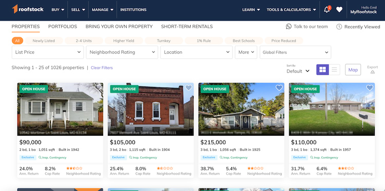 Buying rental properties on the Roofstock Marketplace.