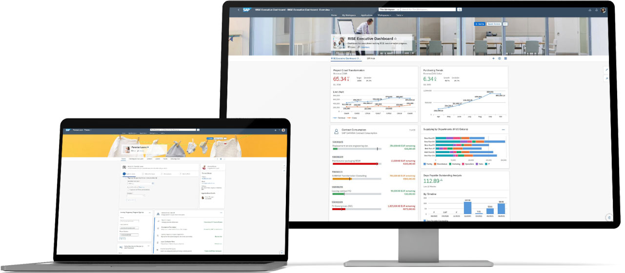 Screenshot of SAP SuccessFactors Work Zone on desktop and laptop.