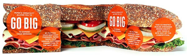 Die-cut brochure in the shape of a sandwich.