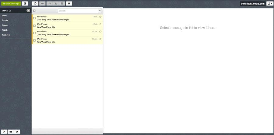 Screenshot of Scala Hosting's desktop webmail interface.
