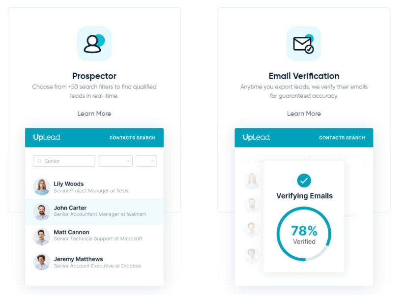UpLead Prospector and Email Verification.