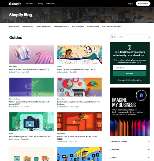 Screenshot of Shopify Knowledgebase.