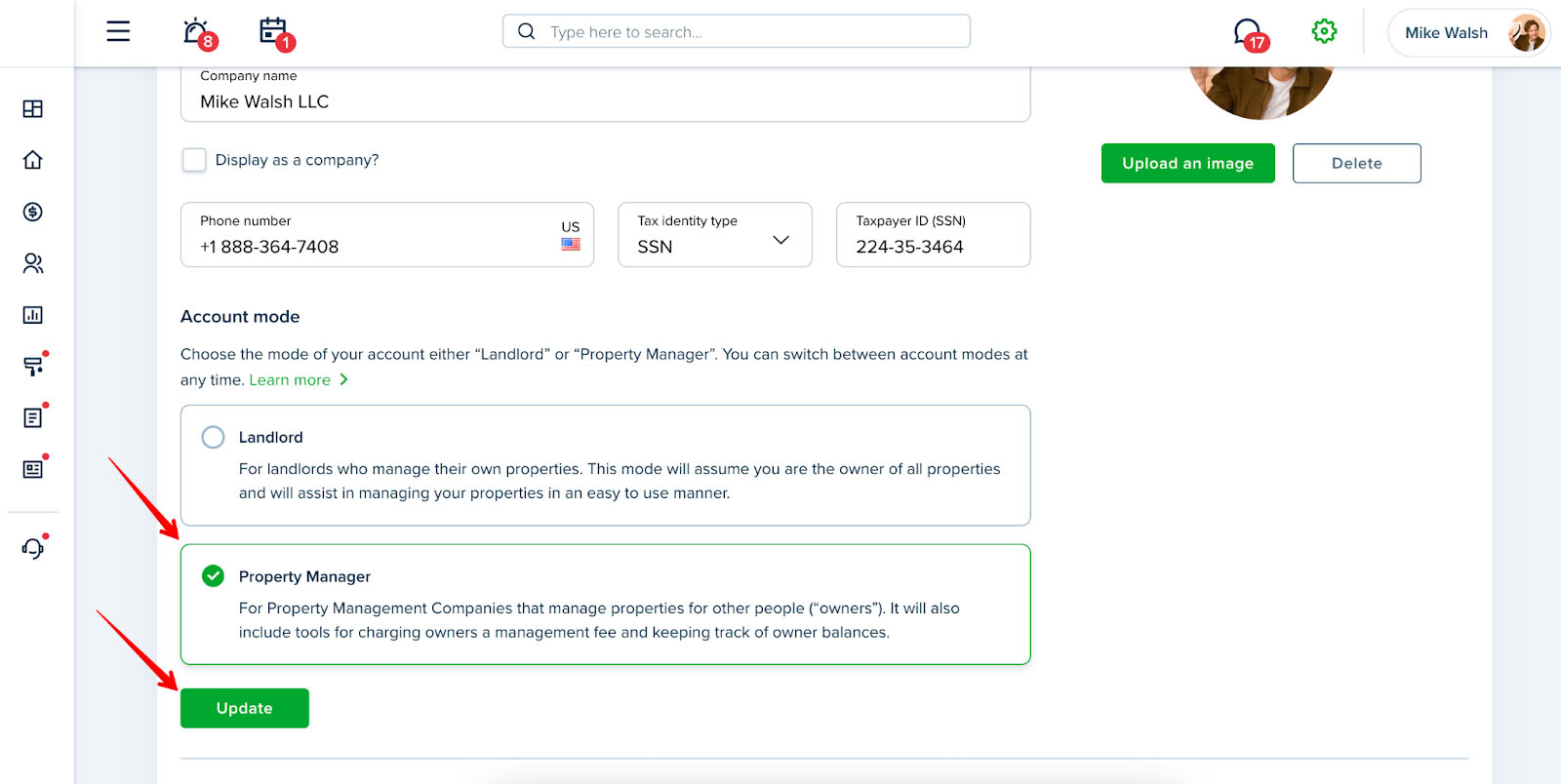 Screenshot of TenantCloud property manager account.