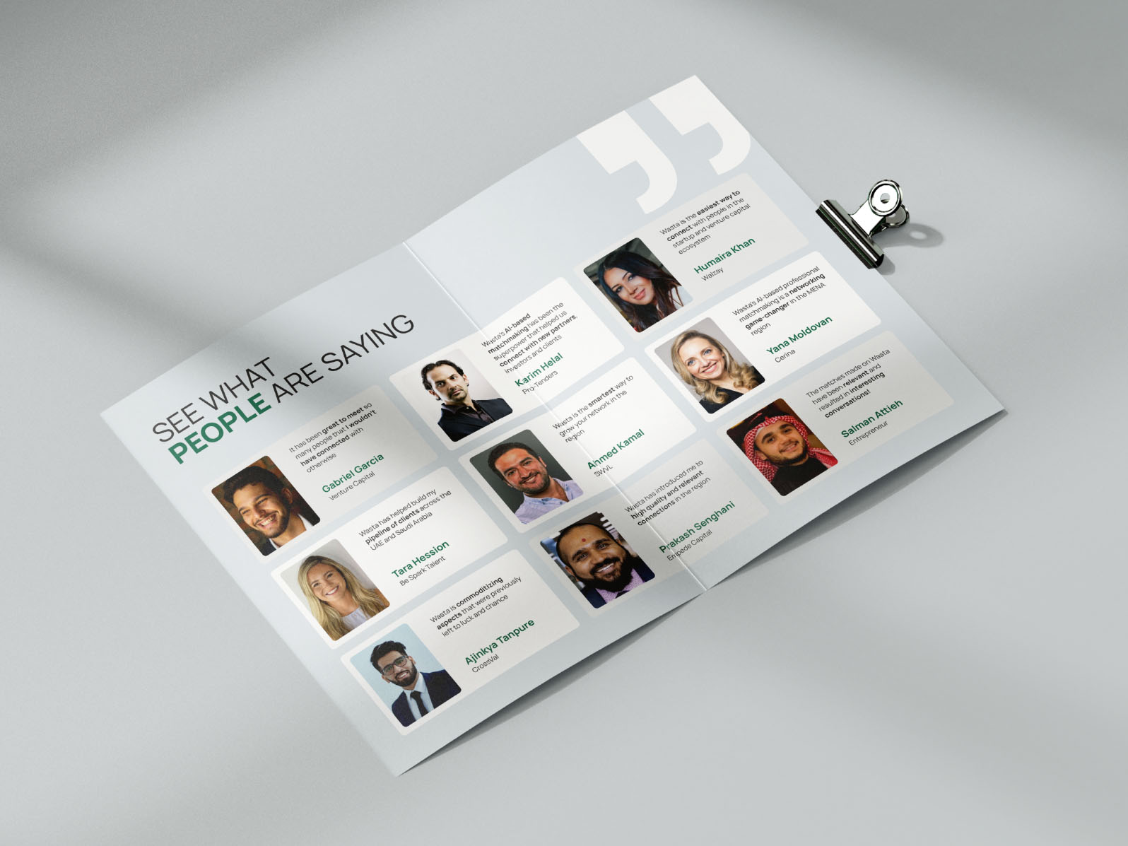 Company brochure with testimonials as the main content.