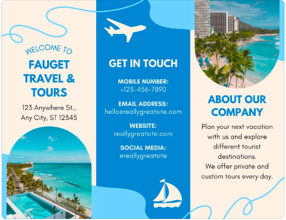 Travel brochure template with hero images.