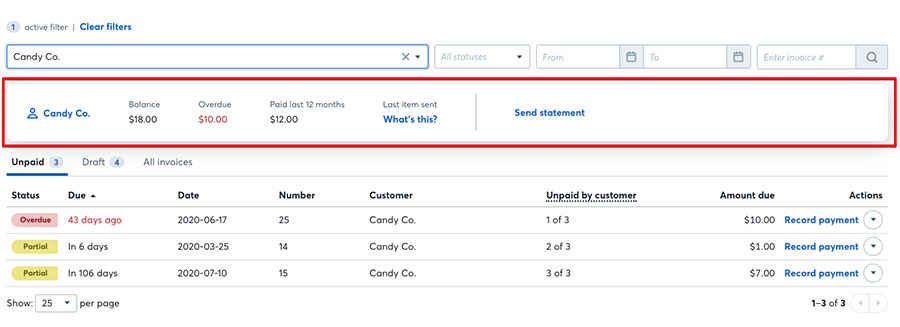 Your invoice dashboard is integrated with Wave’s bookkeeping tools for automatic reporting.