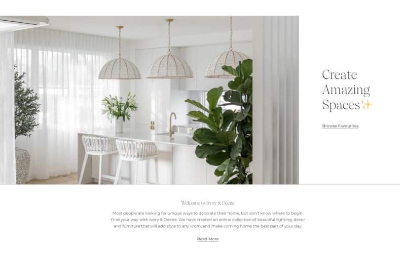 Website from an interior design business with short but impactful web copies