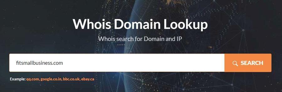Screenshot of the Whois domain lookup search bar.