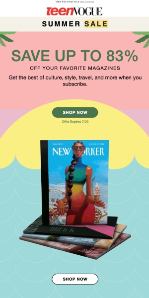 An email from the publisher Teen Vogue promoting a summer sale for its titles.