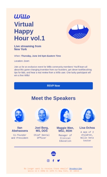 An email from Willo inviting recipients to a live webinar event.