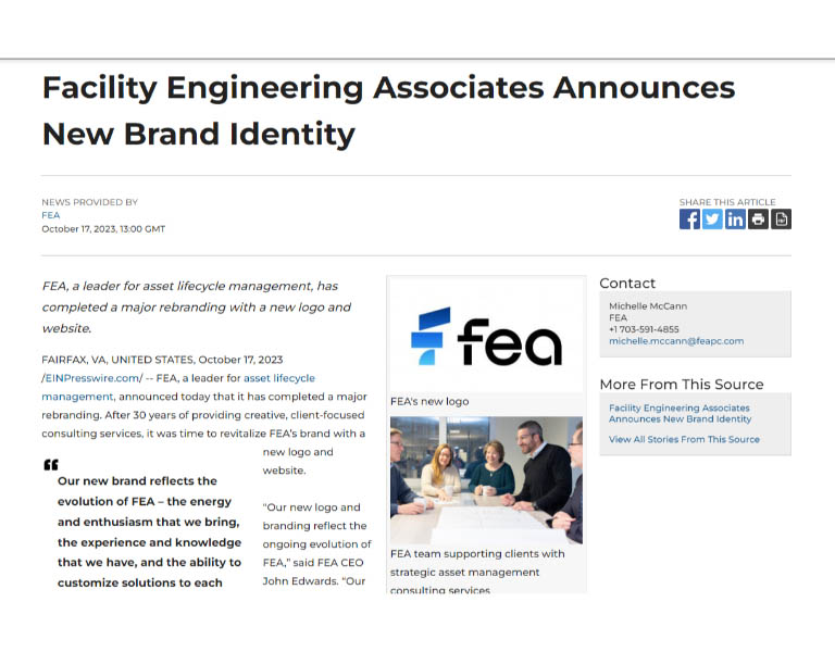 Press release from a engineering firm announcing a new brand identity.
