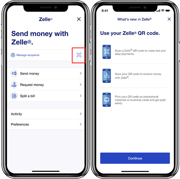 Get Zelle QR Code on U.S. Bank mobile app.