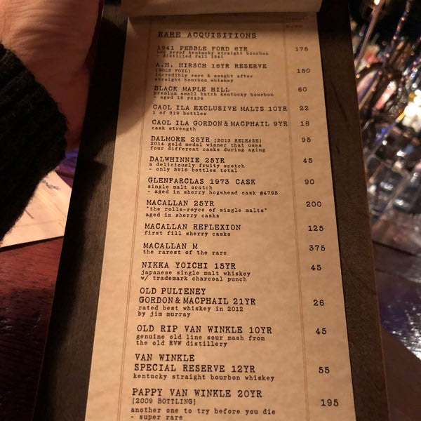 Northcott Liquorette bar menu.