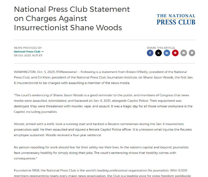 Press release from the National Press Club addressing a crisis.