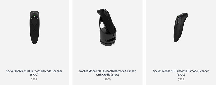 Shopify-compatible barcode scanners with corresponding prices.