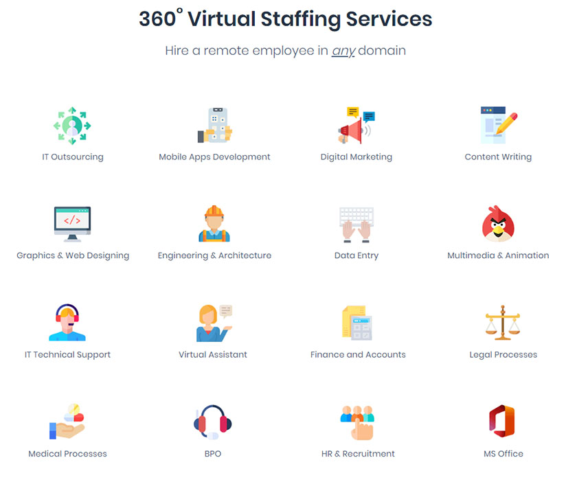 Virtual Employee graphic showing their VAs' areas of expertise.