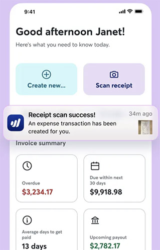 Wave business app dashboard with sample data.