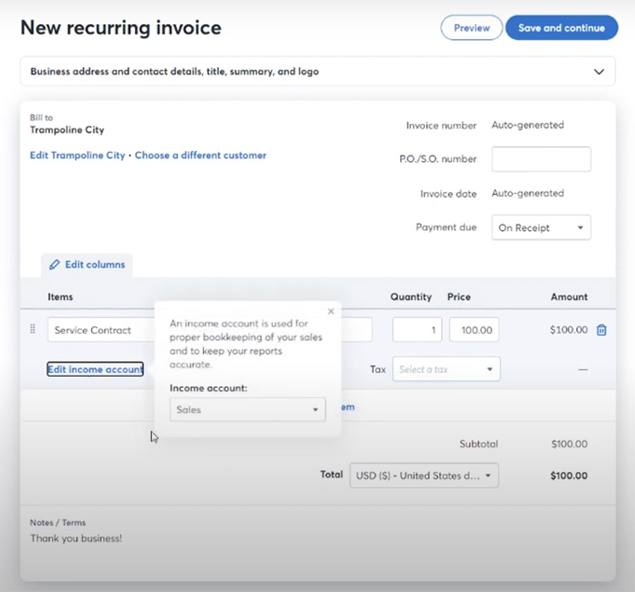 Wave recurring billing creation and set up.