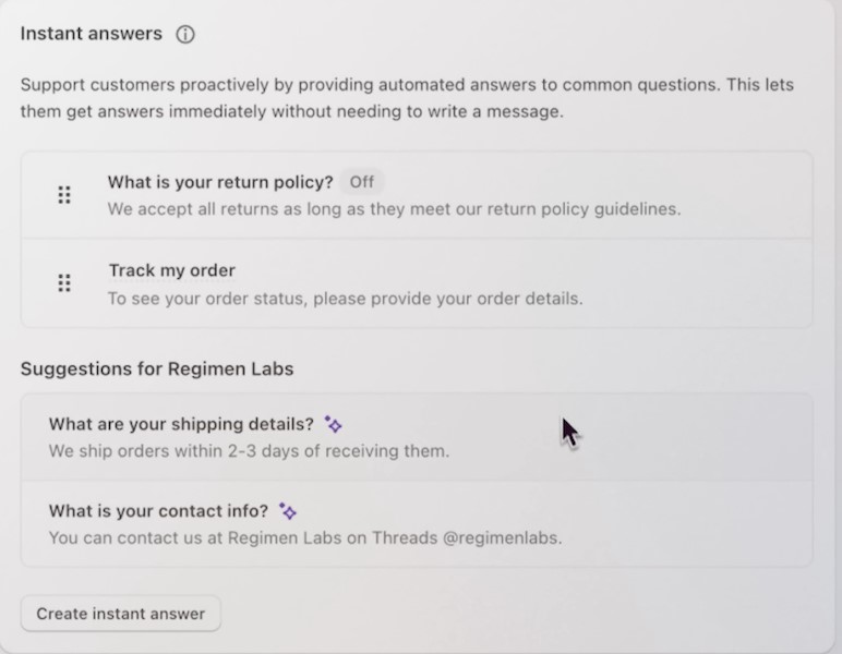 Shopify Magic how to set up Instant Answers in Shopify Inbox