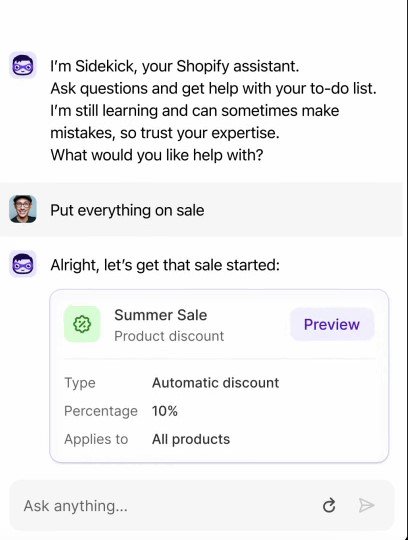 Shopify Sidekick how it works set up a sale on products