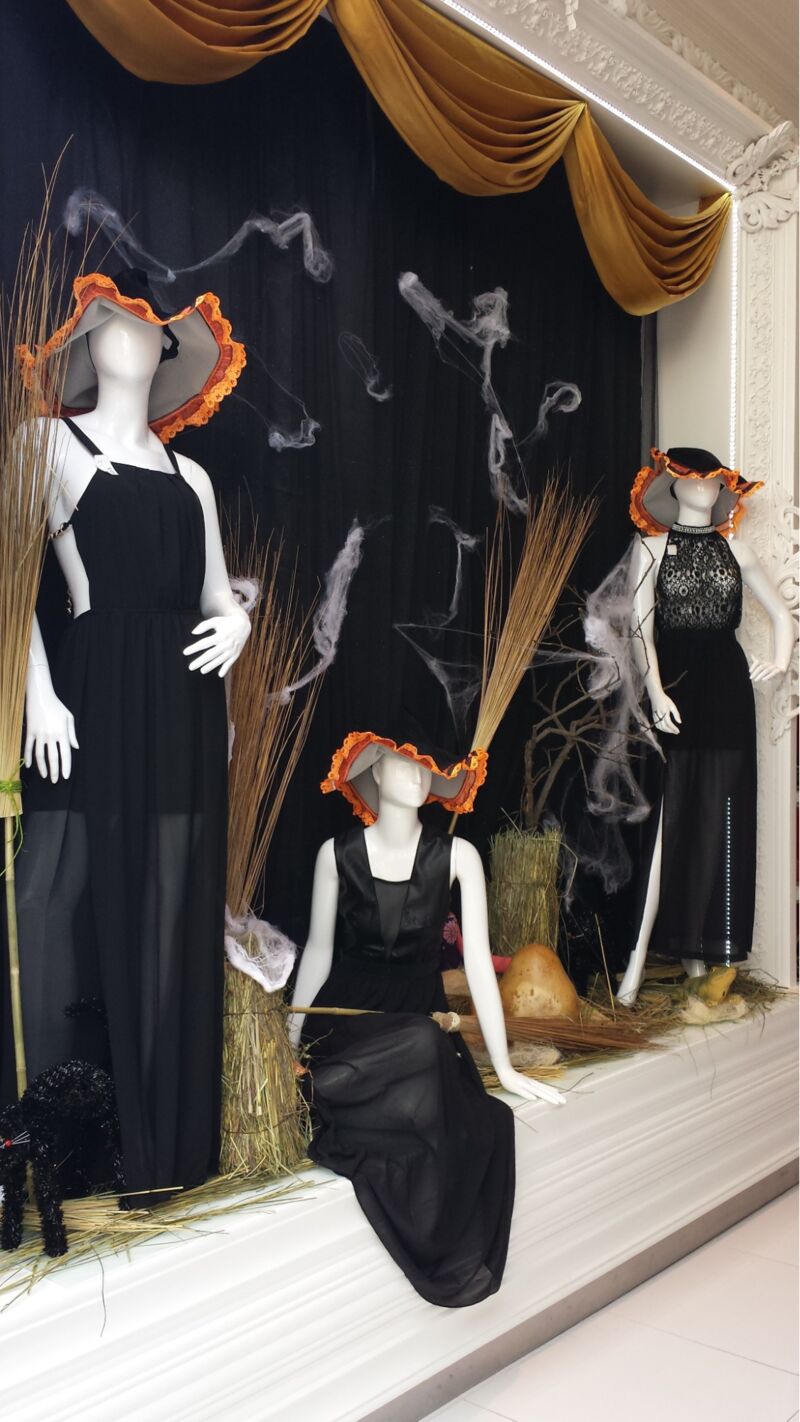 Halloween retail window display idea clothing boutique