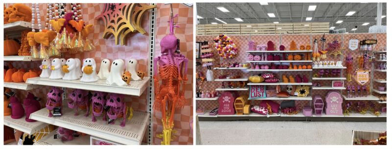 Michael's halloween retail displays for summerween last July 2024 pink and orange halloween decor