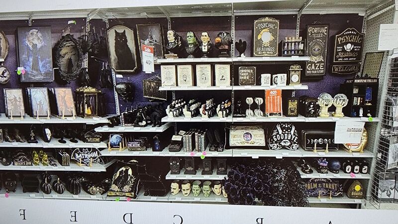 Halloween retail display Michael's Midnight Moon collection black and purple goth