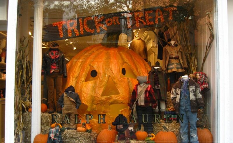 Ralph Lauren Kids Halloween window retail display pumpkin decor fall collection