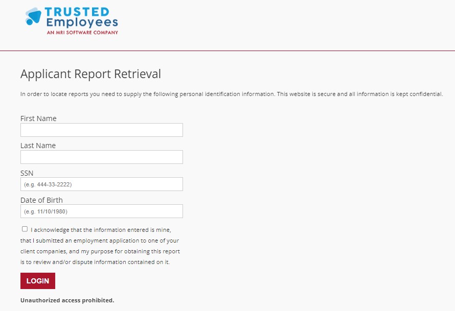 Trusted Employees offers an online portal where applicants can access screening reports