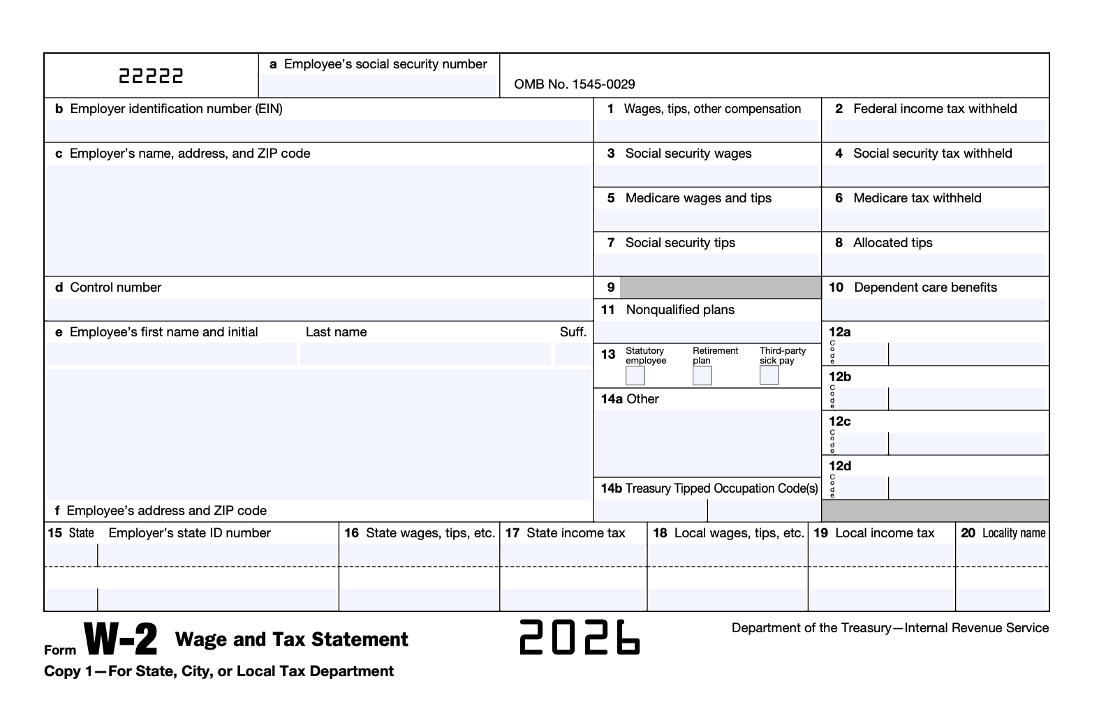 W-2 Form - Wage and Tax Statement 2026