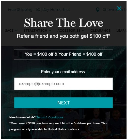 Referral program with an email signup form