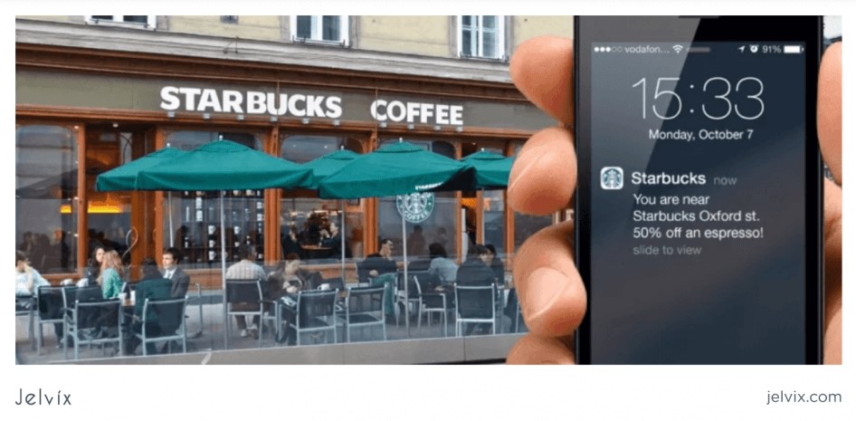 Starbucks geofencing ad on a smartphone screen