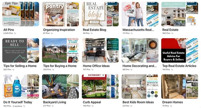 Example Pinterest boards for a real estate agent