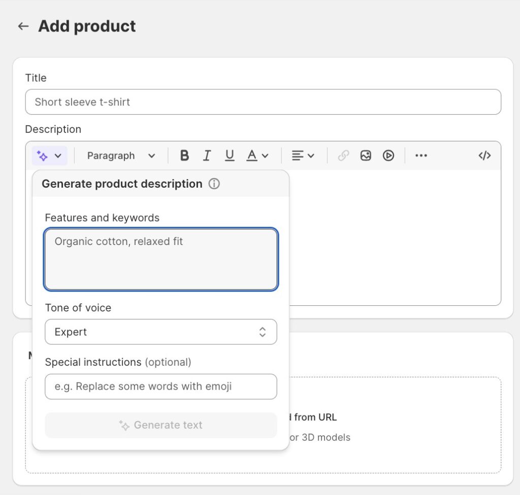 How to set up Shopify Magic to create product descriptions in Shopify store
