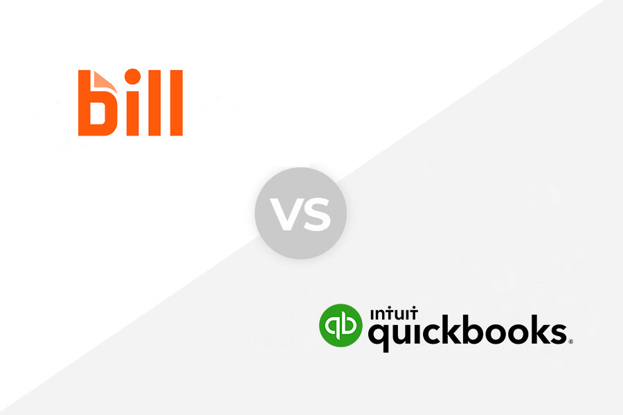 Bill.com vs QuickBooks logo.