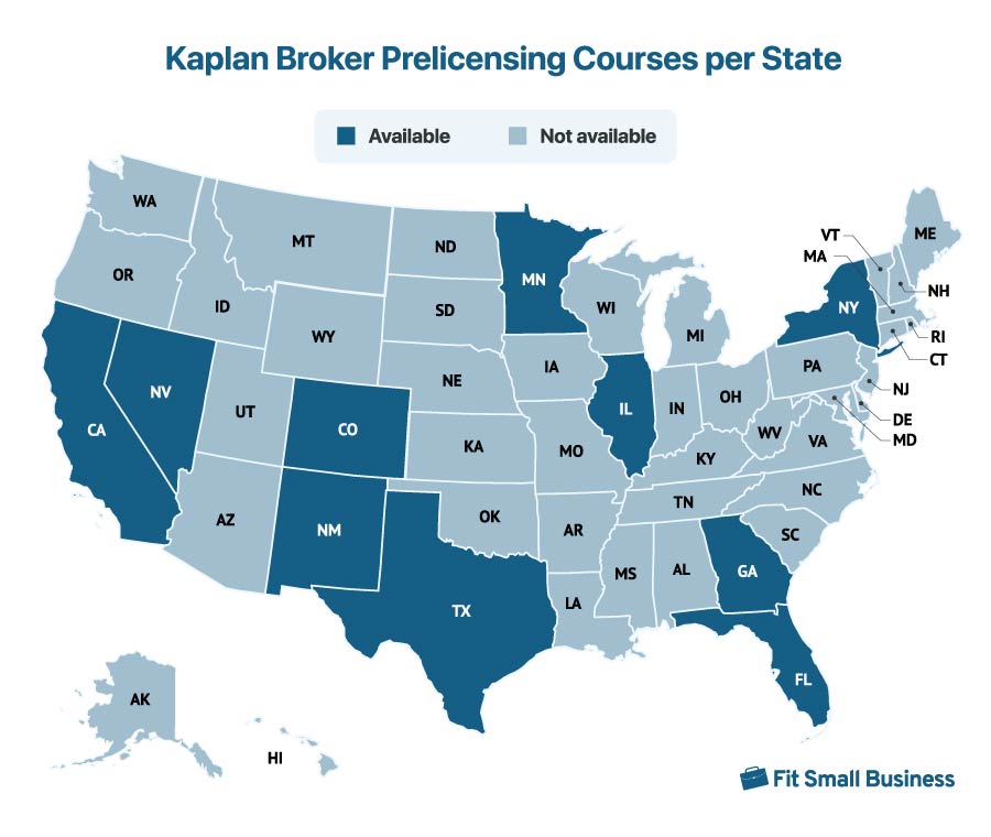 Broker prelicensing courses available per state from Kaplan.