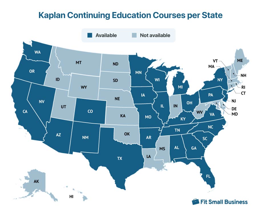 Continuing education courses available per state from Kaplan.