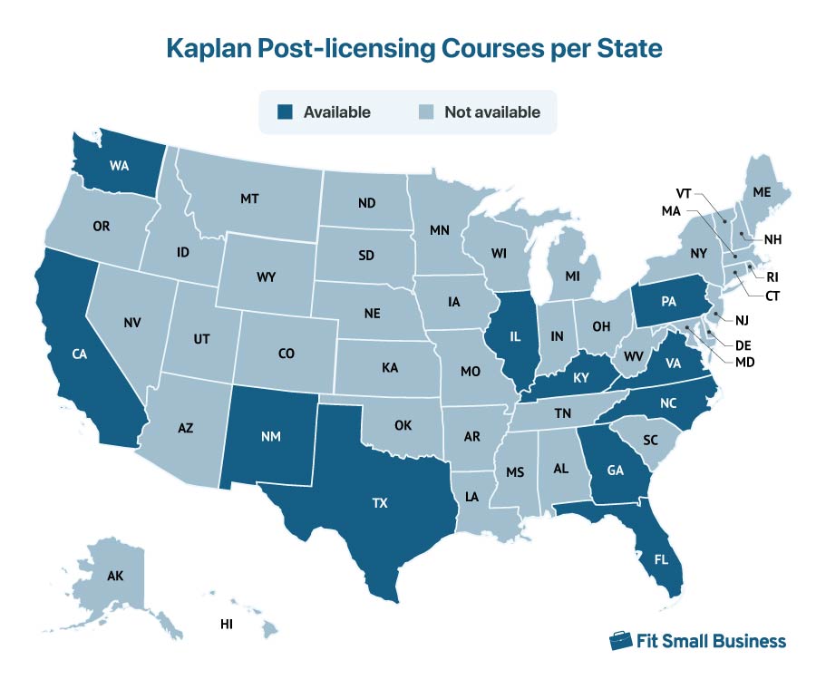 Post-licensing courses available per state from Kaplan.