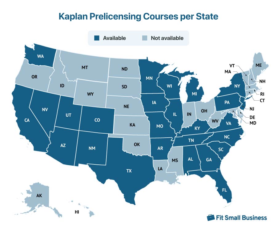Prelicensing courses available per state from Kaplan.