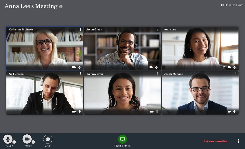 Six grid view of a video conference call using Ooma Office.