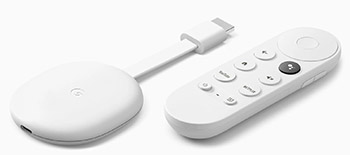 Google Chromecast HD version in white with remote control.