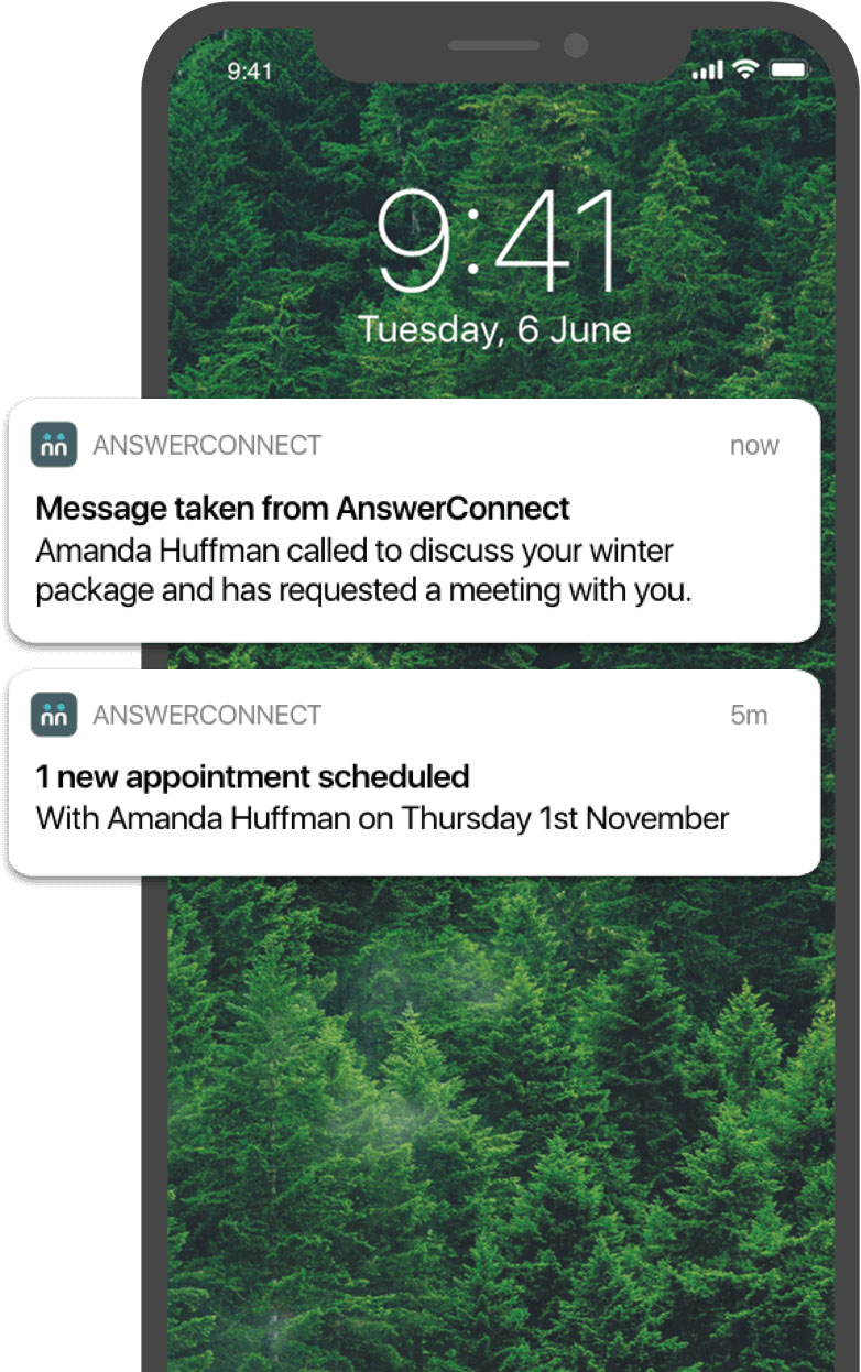 iPhone notifications detailing AnswerConnect updates.
