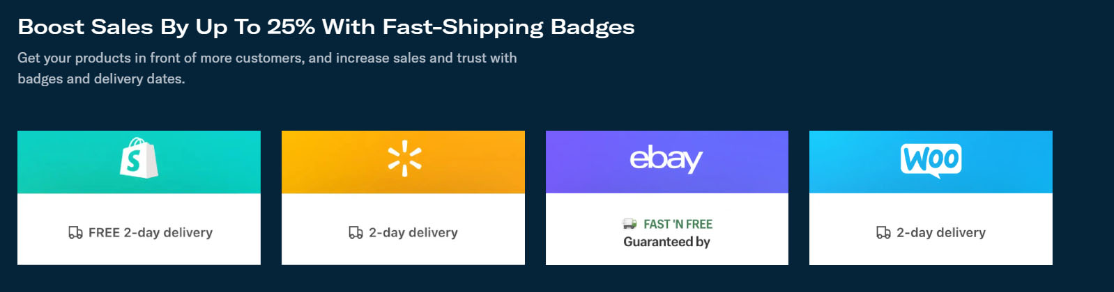 Screenshot of Flexport's website with fast shipping badges that boost sales up to 25%.